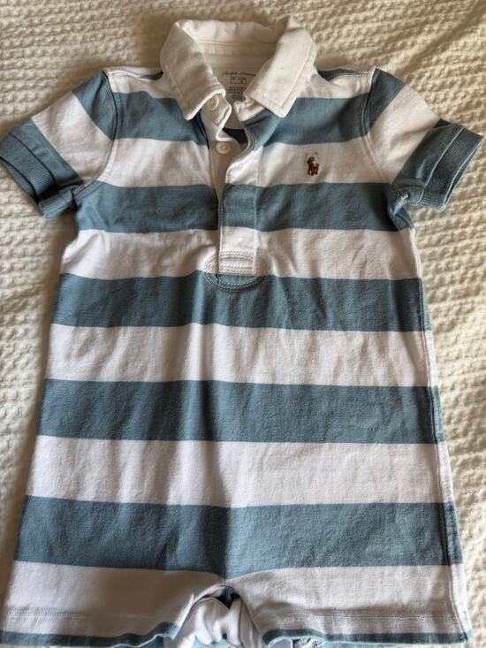 Polo by Ralph Lauren Other - Polo Ralph Lauren Baby Boys Blue White Striped Polo Shortall Romper 6M